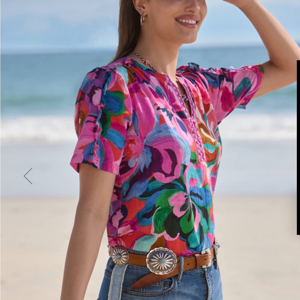 Johnny Was Pink and Blue Floral Blouse